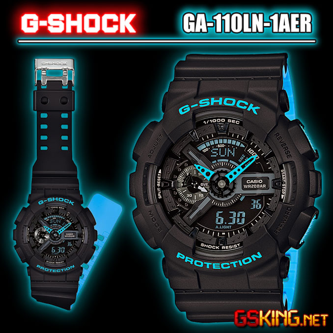Casio G-Shock GA-110LN-1AER Matt-Schwarz und Neon-Blau