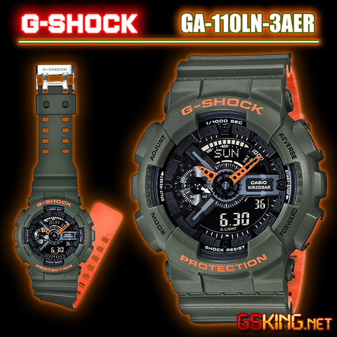 Casio G-Shock GA-110LN-3AER Matt-Oliv und Neon-Orange