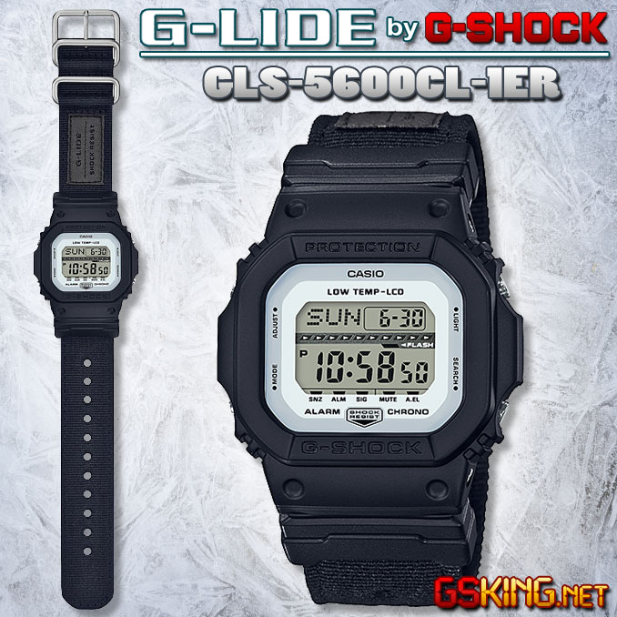 Casio G-Shock G-Lide GLS-5600CL-1ER - Schwarze Winteruhr mit Nato Textilarmband und Low Temp LCD Kälteresistent