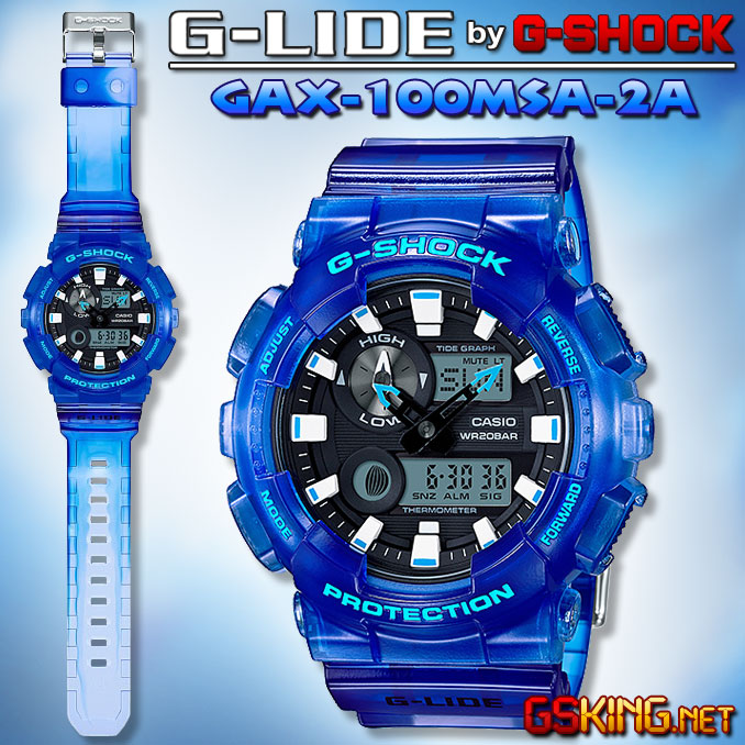 G-Lide GAX-100MSA-2A - Casio G-Shock Surferuhr mit Farbverlauf in Königsblau (halbtransparent)