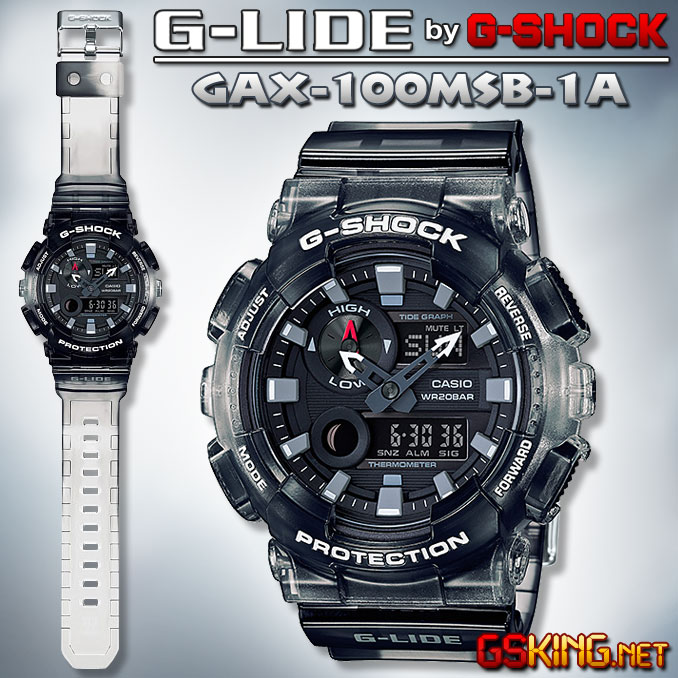 G-Lide GAX-100MSB-1A - Casio G-Shock Surferuhr mit Farbverlauf in Rauchschwarz (halbtransparent)