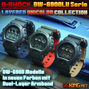 Casio G-Shock DW-6900LU 1er, 3er und 8er - Zweifarbige Layered Unicolor Collection mit Dual-Layer Armband