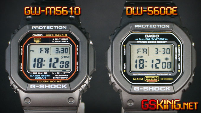 G-Shock GW-M5610-1ER und DW-5600E-1VER - Uhren-Display im Vergleich