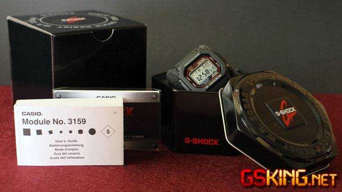 Casio G-Shock GW-M5610-1ER Lieferumfang: Verpackung, Blechdose, Bedienungsanleitung Modul Nr. 3159