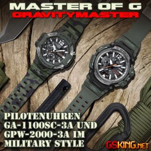 G-Shock Gravitymaster Pilotenuhren GA-1100SC-3A und GPW-2000-3A in neuem Military Style (Master of G Serie)